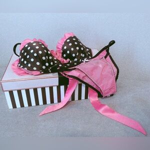 Victoria's Secret Black and Pink Polka Dot Lingerie Set